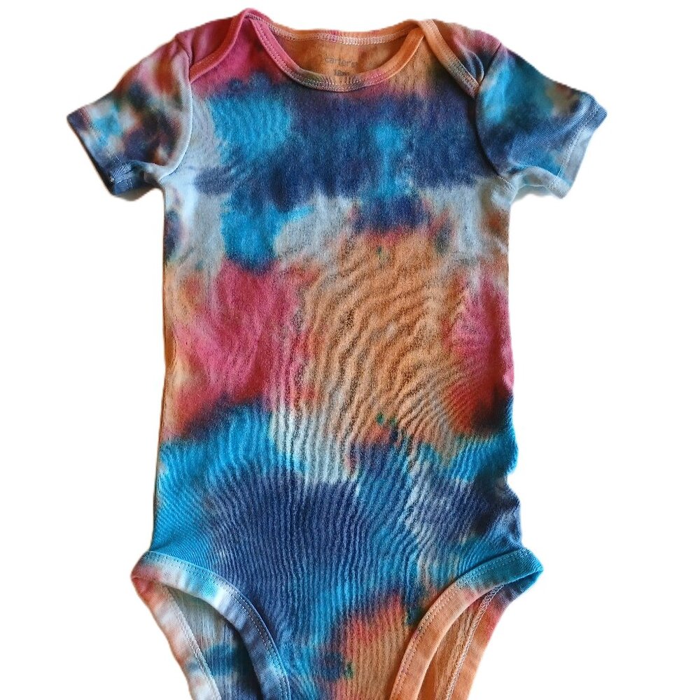 Tie Dye Baby Bodysuit With Abstract Pattern in Blue Red Orange 18 Months NWT - Picture 4 of 16